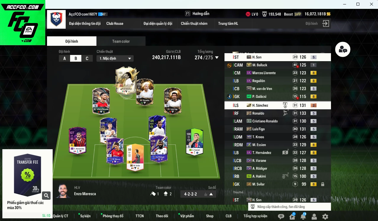 [ACC Rẻ🔥] Real Madrid 240.210b dư 16.000b có Ronaldo BDO, CR7 GRU, Son 24TS, Kroos 24TY, Figo BDO, H. Sanchez ITM+2, Ballack ITM khóa...